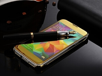 Zrcadlový plastový flip obal pro Samsung Galaxy S7 G930F - zlatý