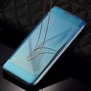Zrcadlový plastový flip obal pro Samsung Galaxy S7 Edge G935F - modrý