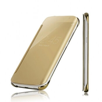 Zrcadlový plastový flip obal pro Samsung Galaxy S7 Edge G935F - zlatý
