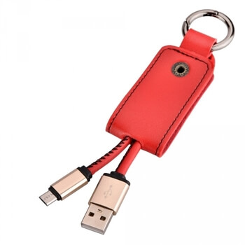 Kožený přívěsek s Micro USB kabelem - červený