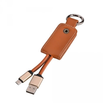 Kožený přívěsek s Micro USB kabelem - hnědý