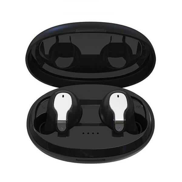 Neviditelná bezdrátová bluetooth handsfree mikrosluchátka s mikrofonem a nabíjecím pouzdrem černá