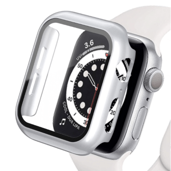 2v1 Kryt s ochranným sklem na Apple Watch 44 mm (4.série) - stříbrný