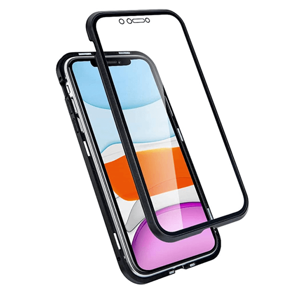 Ochranný kryt s hliníkovým magnetickým rámečkem a ochraným sklem pro Apple iPhone 11 Pro Max - černý