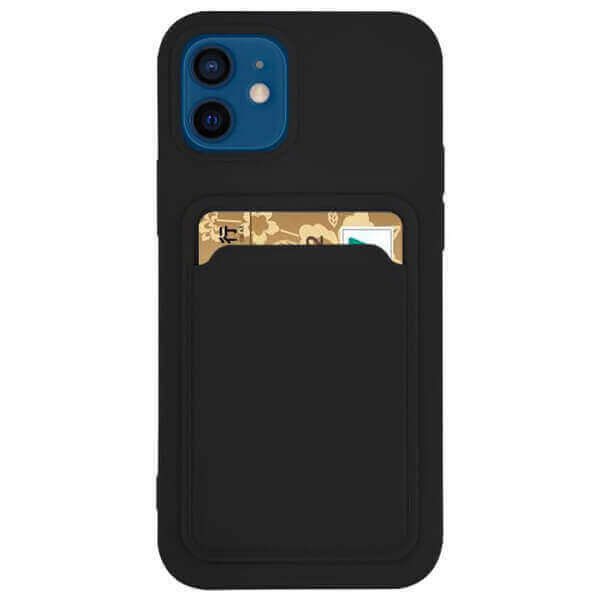 Extrapevný silikonový ochranný kryt s kapsou na kartu pro Apple iPhone 13 Pro - černý
