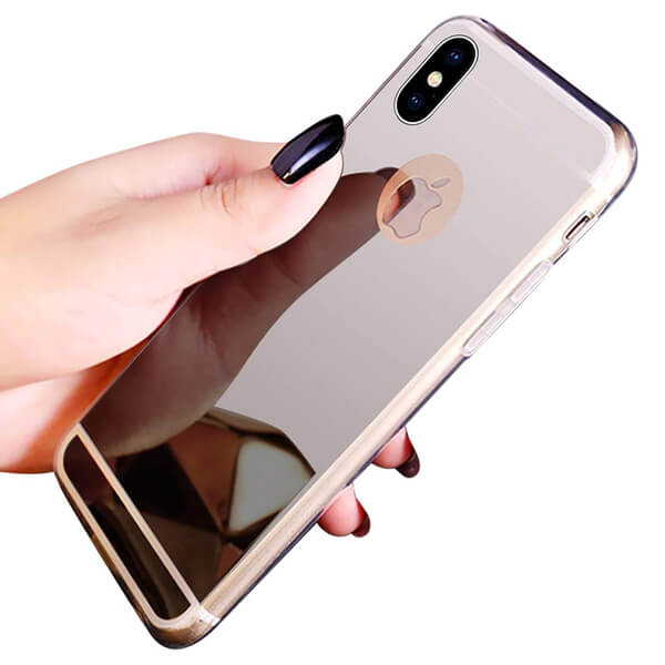 Silikonový zrcadlový ochranný obal pro Apple iPhone X/XS - černý
