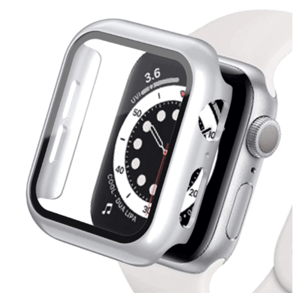 2v1 Kryt s ochranným sklem na Apple Watch 45 mm (7.série) - stříbrný