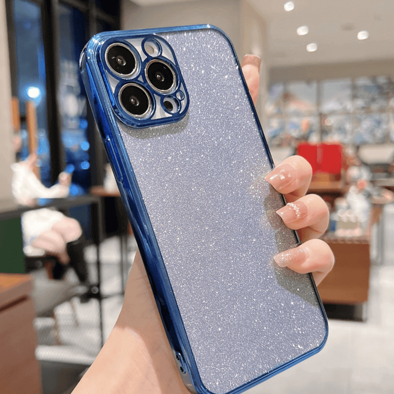 Ochranný silikonový obal se třpytkami Apple iPhone 13 - tmavě modrý