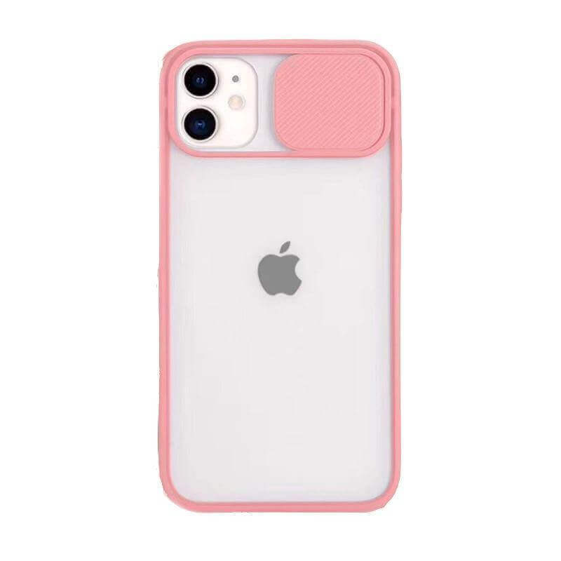 Silikonový ochranný obal s posuvným krytem na fotoaparát pro Apple iPhone 12 Pro - světle růžový