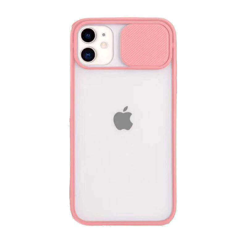 Silikonový ochranný obal s posuvným krytem na fotoaparát pro Apple iPhone 13 Pro - světle růžový
