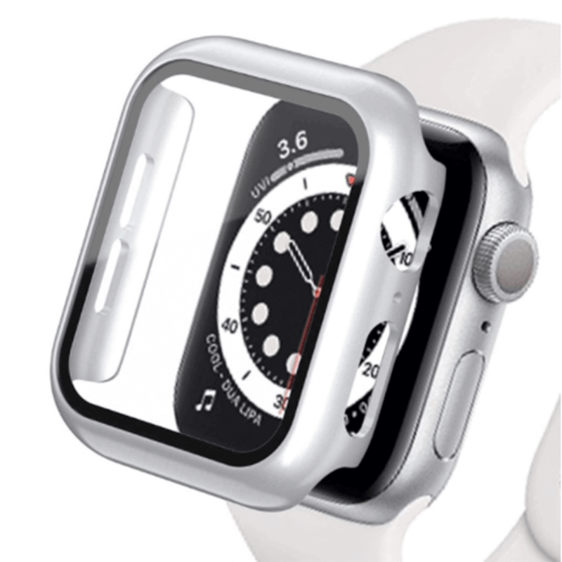 2v1 Kryt s ochranným sklem na Apple Watch 41 mm (8.série) - stříbrný