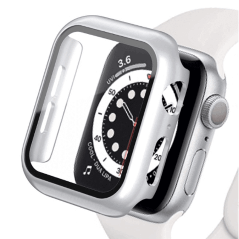 2v1 Kryt s ochranným sklem na Apple Watch 45 mm (8.série) - stříbrný