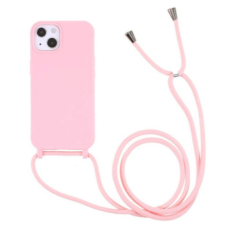 Gumový ochranný kryt se šňůrkou na krk pro Apple iPhone 12 - světle růžový