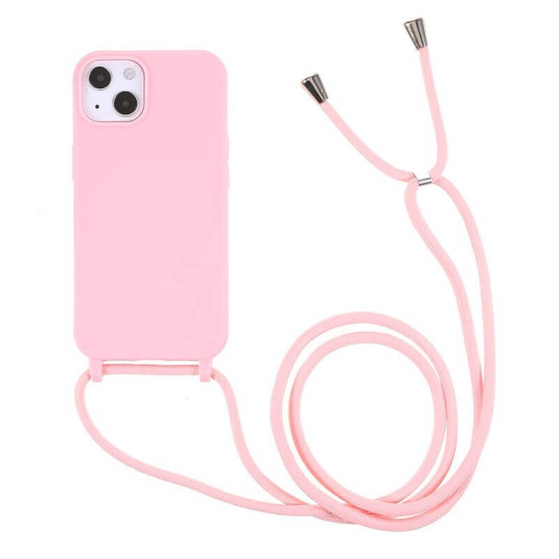 Gumový ochranný kryt se šňůrkou na krk pro Apple iPhone 12 Pro - světle růžový