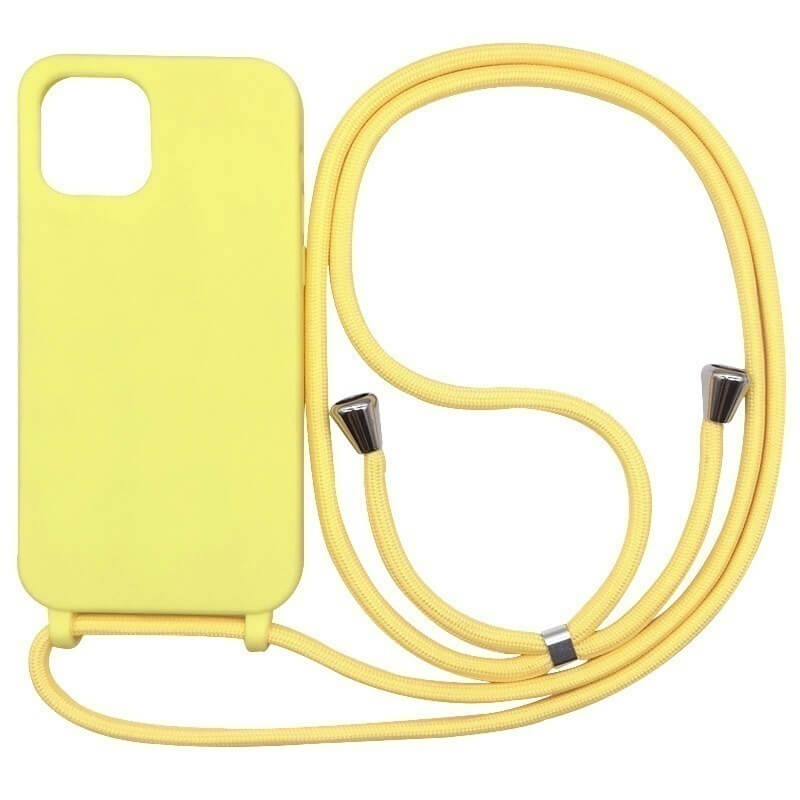 Gumový ochranný kryt se šňůrkou na krk pro Apple iPhone 13 Pro Max - žlutý