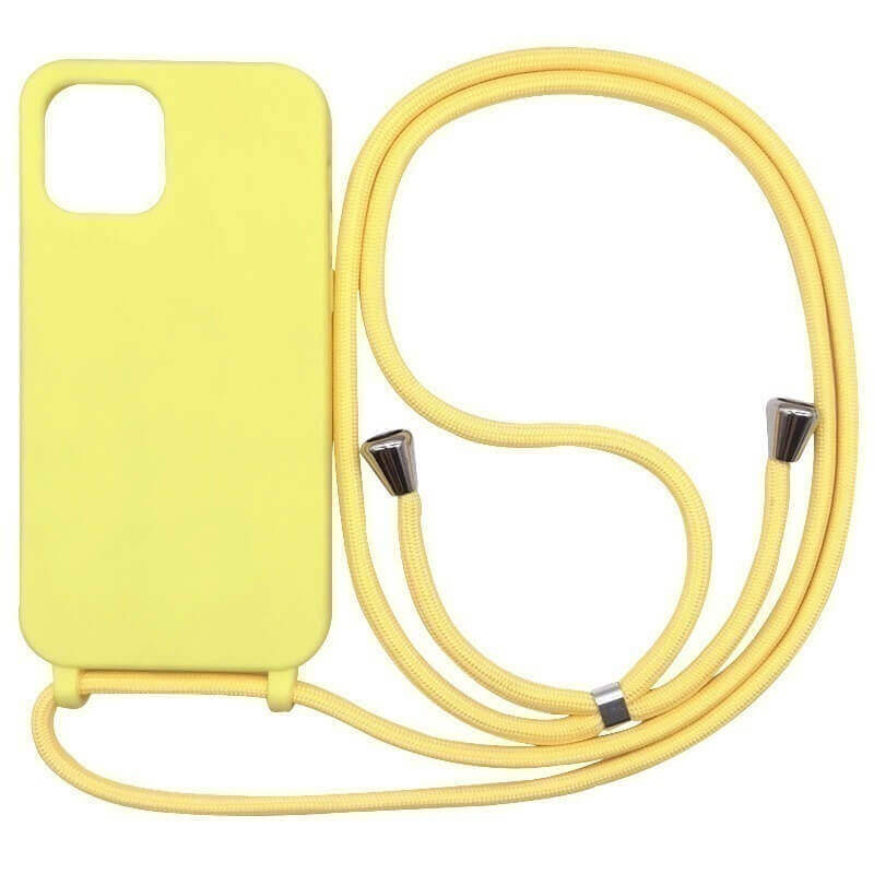 Gumový ochranný kryt se šňůrkou na krk pro Apple iPhone SE (2022) - žlutý