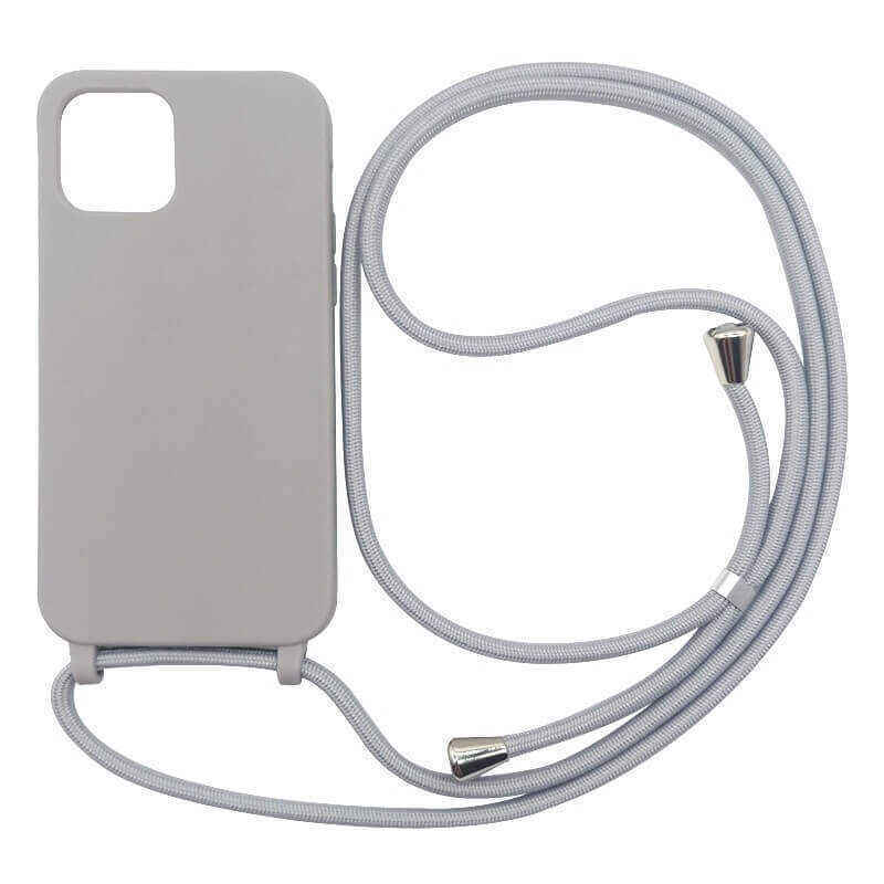 Gumový ochranný kryt se šňůrkou na krk pro Apple iPhone XR - šedý