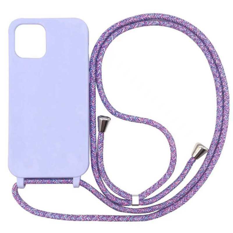 Gumový ochranný kryt se šňůrkou na krk pro Apple iPhone SE (2022) - fialový
