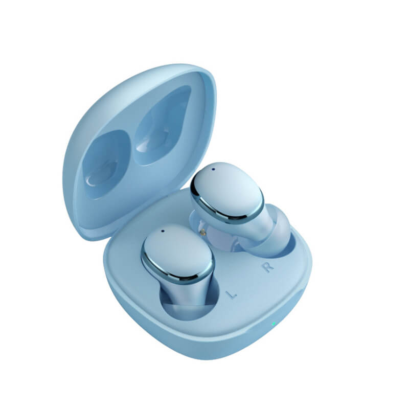 Sportovní bezdrátová bluetooth sluchátka s nabíjecím pouzdrem - světle modrá