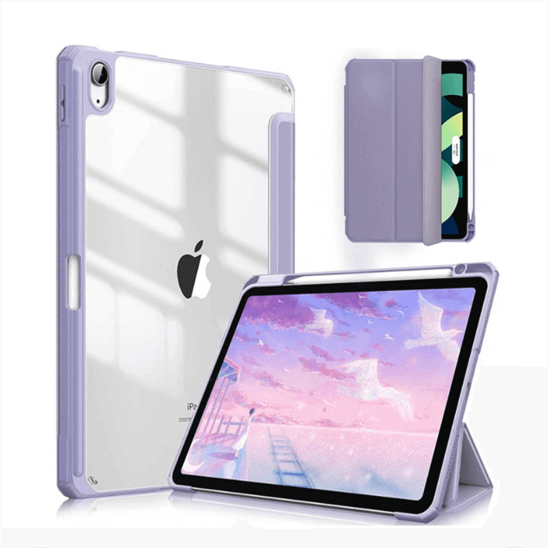 2v1 Smart flip cover + zadní silikonový ochranný obal s držákem na pero pro Apple iPad Air 5 10.9" (2022,M1) - fialový