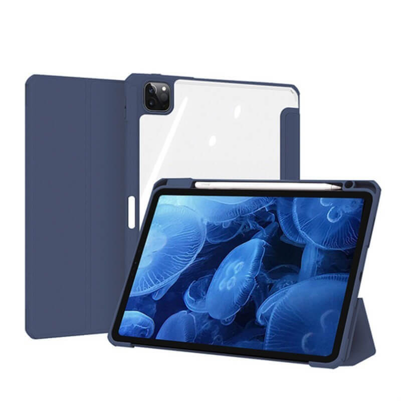 2v1 Smart flip cover + zadní silikonový ochranný obal s držákem na pero pro Apple iPad Air 5 10.9"  - tmavě modrý