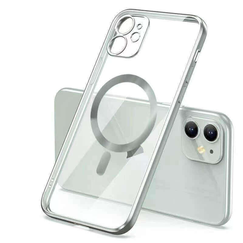 MagSafe silikonový kryt pro Apple iPhone 15 Pro Max - stříbrný