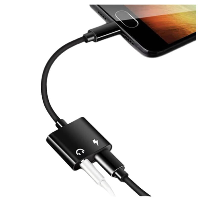 2v1 Redukce a adaptér pro nabíjení a sluchátka USB Type C a Audio Jack černá
