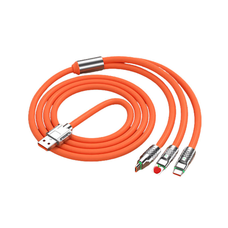 Odolný multifunkční kabel 3v1 s konektory Micro USB, USB-C a Lightning - oranžový