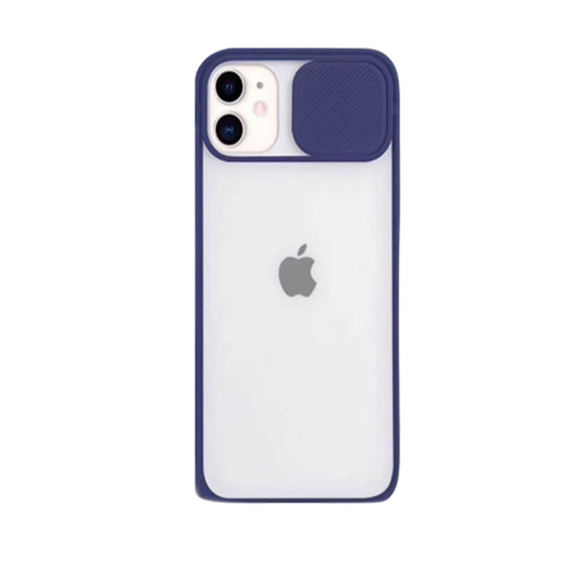 Silikonový ochranný obal s posuvným krytem na fotoaparát pro Apple iPhone 13 mini - tmavě modrý