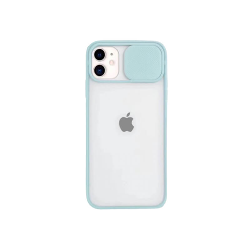 Silikonový ochranný obal s posuvným krytem na fotoaparát pro Apple iPhone 13 mini - světle modrý
