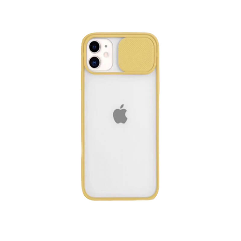 Silikonový ochranný obal s posuvným krytem na fotoaparát pro Apple iPhone 14 Pro - žlutý