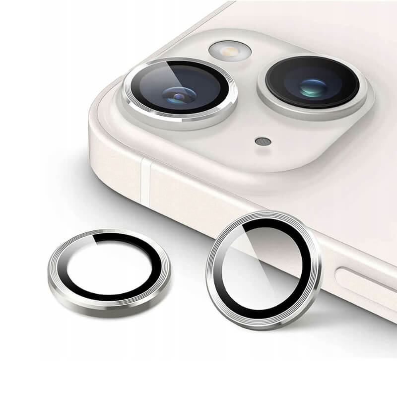 Metalické ochranné sklo na čočku fotoaparátu a kamery pro Apple iPhone 15 - stříbrné