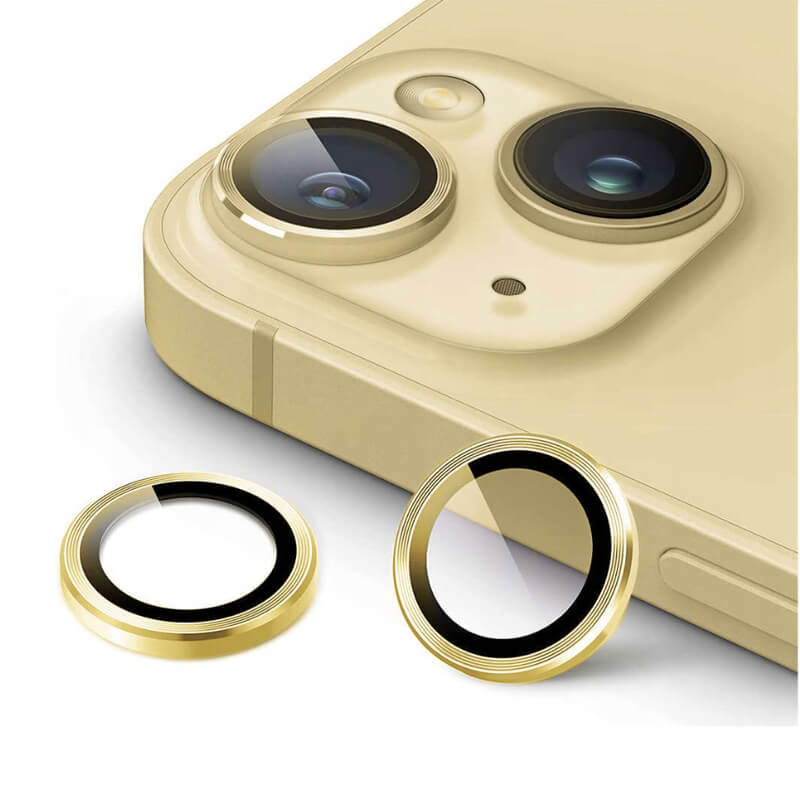 Metalické ochranné sklo na čočku fotoaparátu a kamery pro Apple iPhone 15 Plus - zlaté