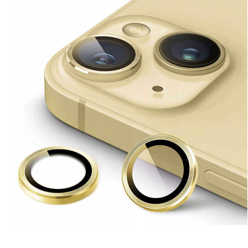 Metalické ochranné sklo na čočku fotoaparátu a kamery pro Apple iPhone 13 - zlaté