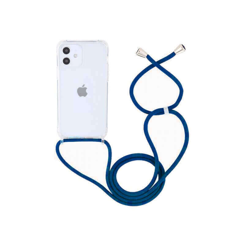 Průhledný silikonový ochranný kryt se šňůrkou na krk pro Apple iPhone 12 Pro Max - tmavě modrá