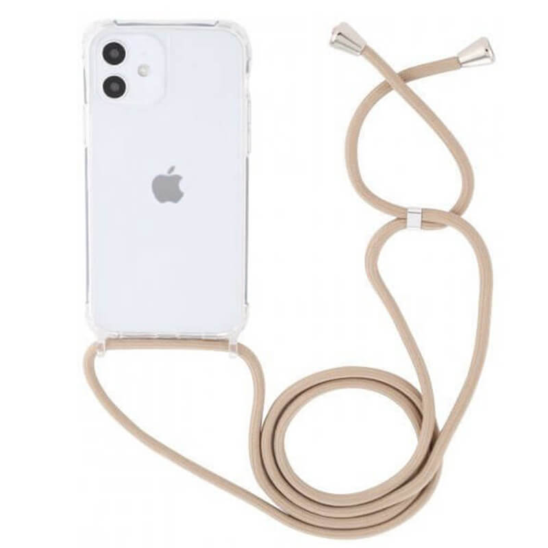 Průhledný silikonový ochranný kryt se šňůrkou na krk pro Apple iPhone 12 Pro - zlatá