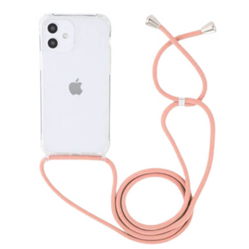 Průhledný silikonový ochranný kryt se šňůrkou na krk pro Apple iPhone 12 Pro - růžová