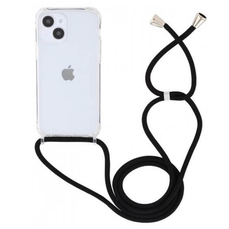 Průhledný silikonový ochranný kryt se šňůrkou na krk pro Apple iPhone 12 mini - černá