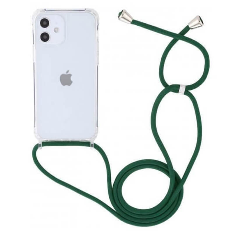 Průhledný silikonový ochranný kryt se šňůrkou na krk pro Apple iPhone 13 Pro - tmavě zelená