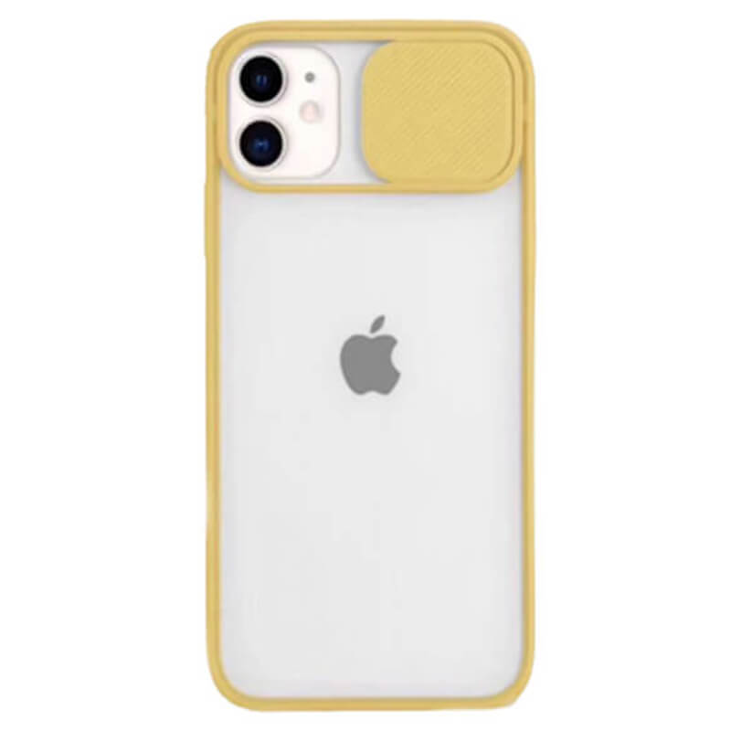 Silikonový ochranný obal s posuvným krytem na fotoaparát pro Apple iPhone 13 Pro - žlutý
