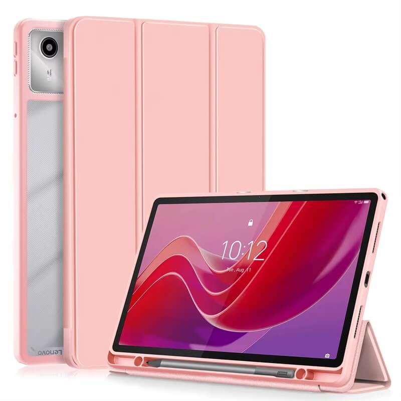 2v1 Smart flip cover + zadní silikonový ochranný obal s držákem na pero pro Lenovo Tab M11  - světle růžový