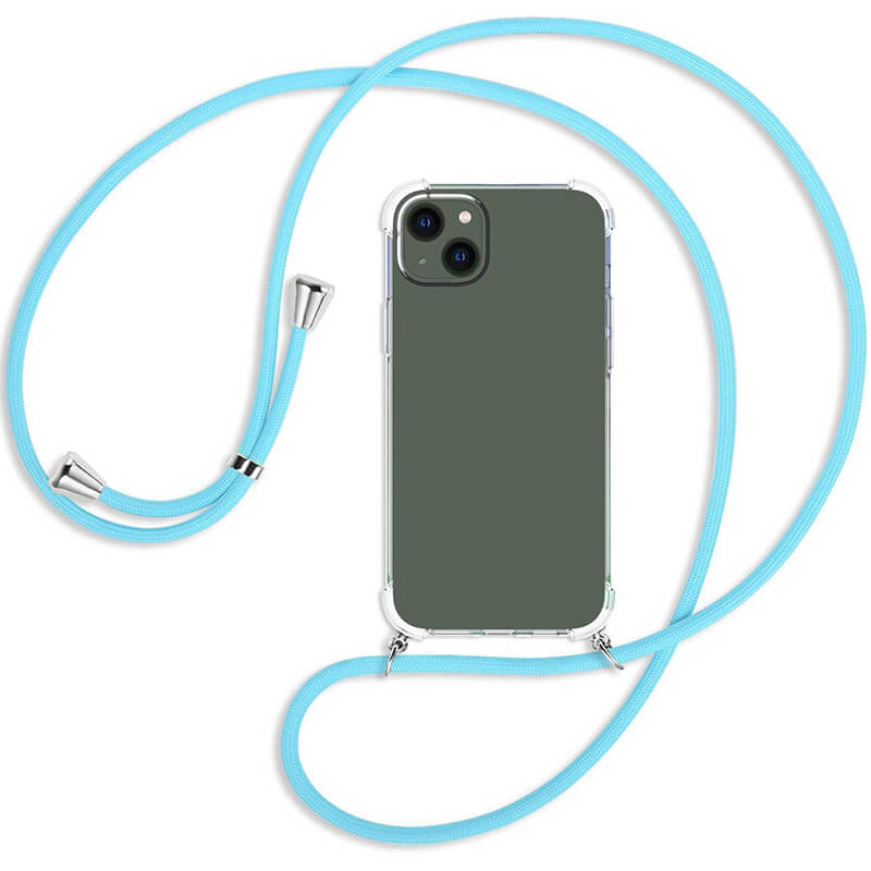 Průhledný silikonový ochranný kryt se šňůrkou na krk pro Apple iPhone 15 Pro Max - světle modrá