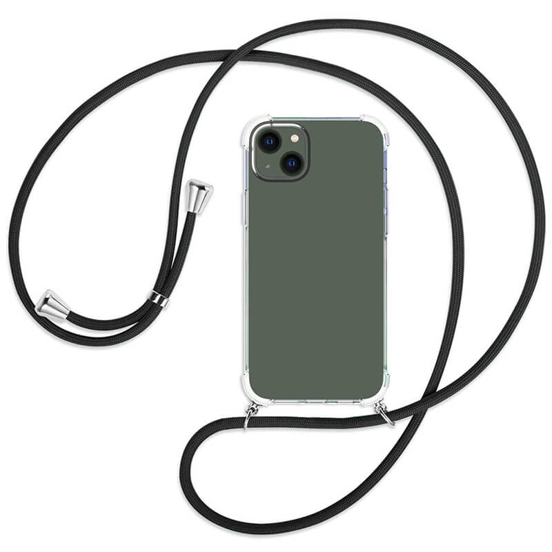 Průhledný silikonový ochranný kryt se šňůrkou na krk pro Apple iPhone 6/6S - černá