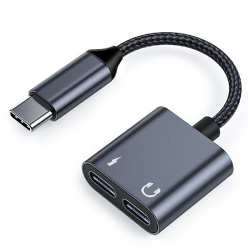 2v1 Dvojitá redukce a adaptér pro nabíjení a sluchátka double USB Type C černá
