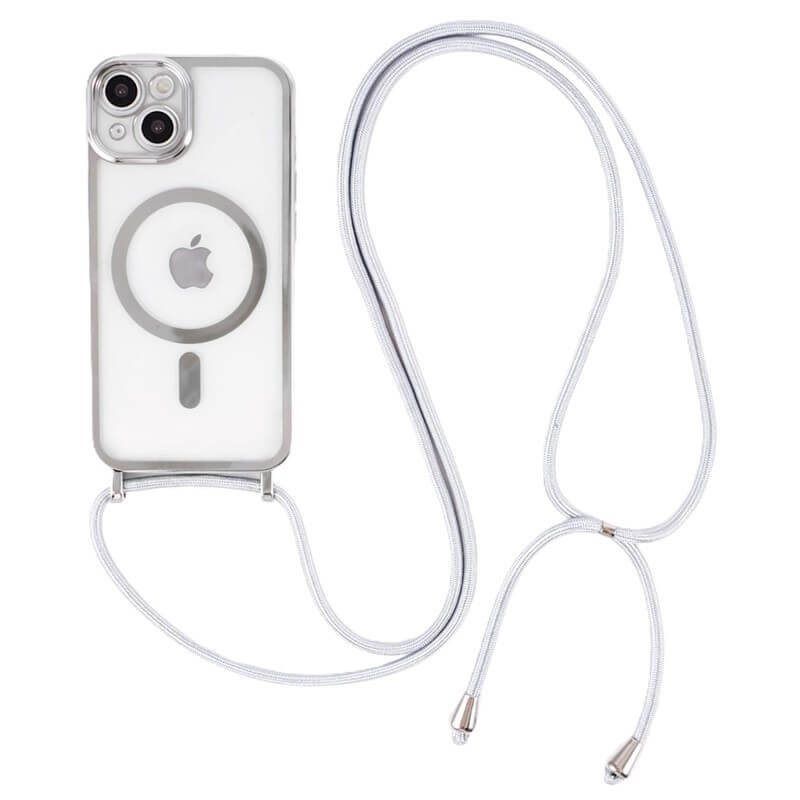 MagSafe silikonový kryt se šňůrkou pro Apple iPhone 13 - stříbrný
