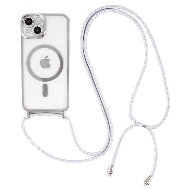 MagSafe silikonový kryt se šňůrkou pro Apple iPhone 12 - stříbrný