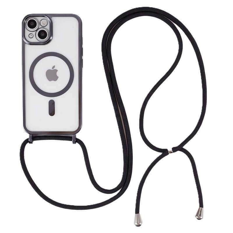 MagSafe silikonový kryt se šňůrkou pro Apple iPhone 15 - černý