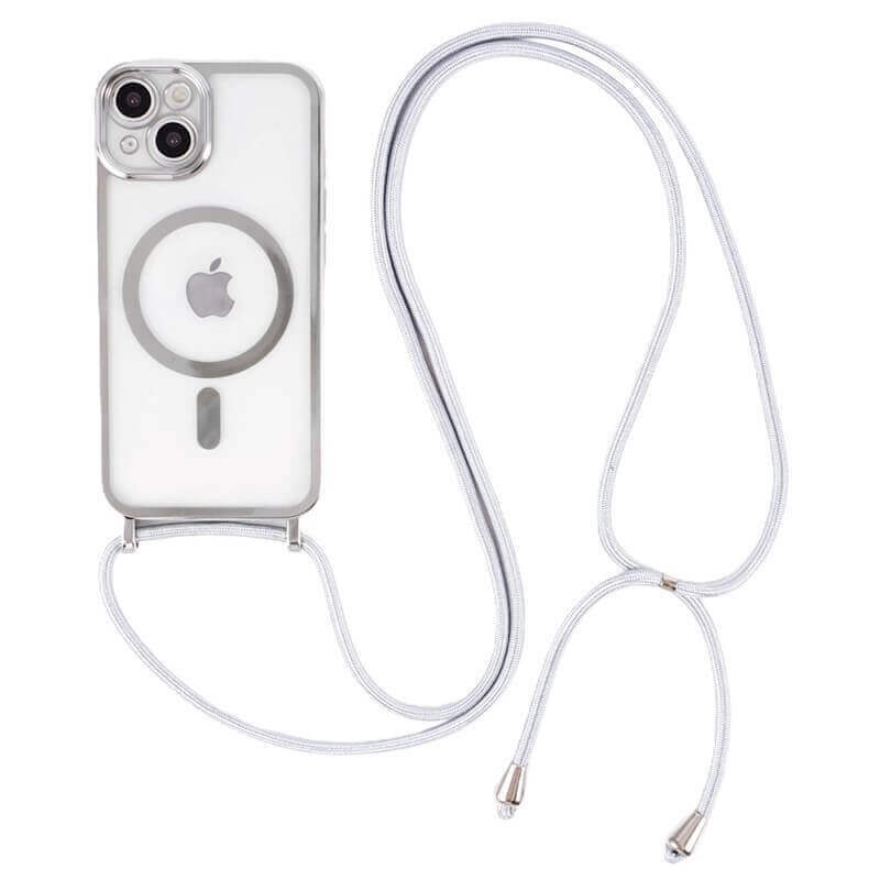 MagSafe silikonový kryt se šňůrkou pro Apple iPhone 16 - stříbrný