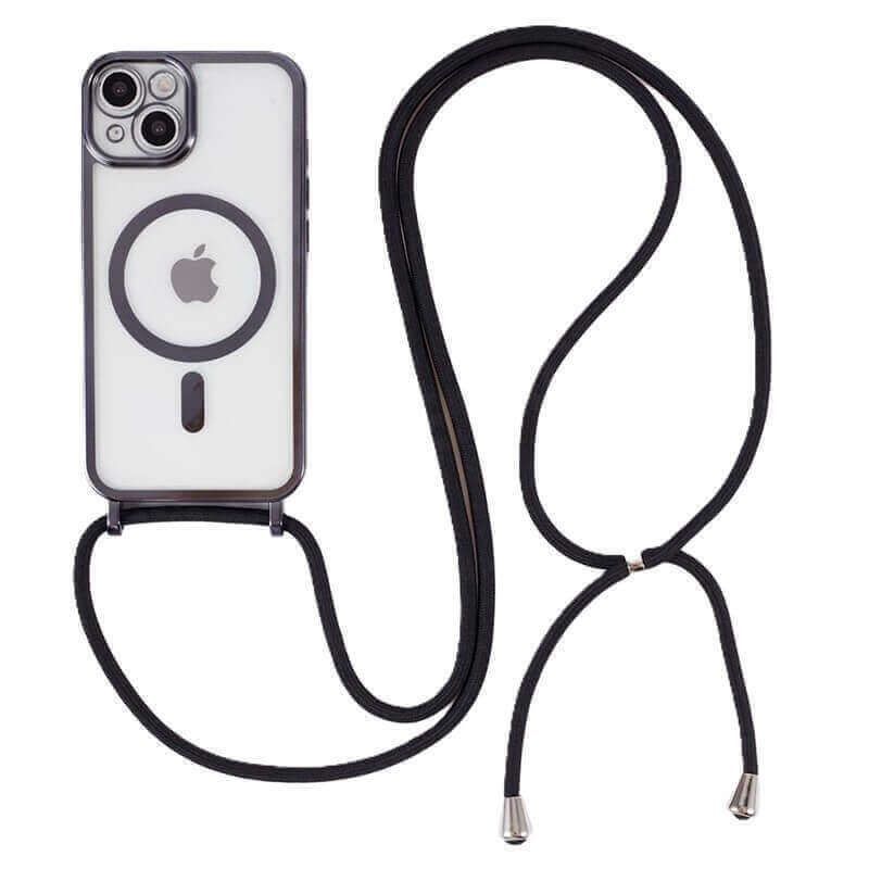 MagSafe silikonový kryt se šňůrkou pro Apple iPhone 16 - černý