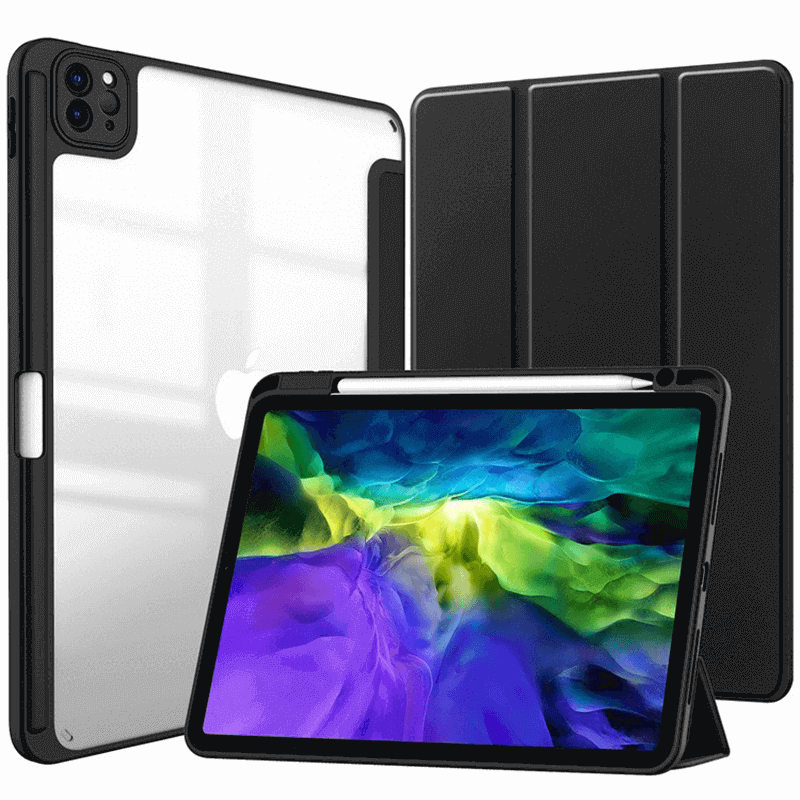 2v1 Smart flip cover + zadní silikonový ochranný obal s držákem na pero pro Xiaomi Pad 6s Pro 12.4'' - černý